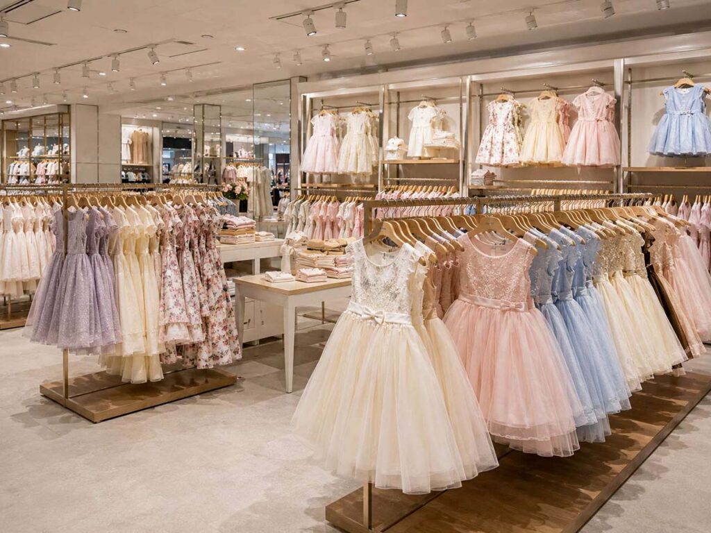 Girls' dresses collection including party, casual and occasion styles for supermarket retail