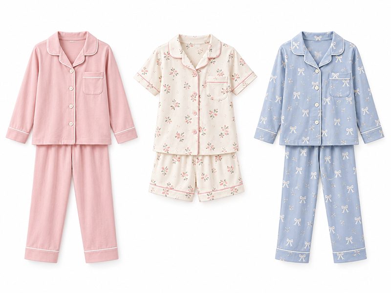 Girls’ pajama sets in long-sleeve and short-sleeve styles
