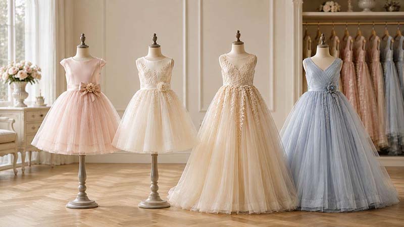 Knee-length and floor-length girls' dresses for different occasions