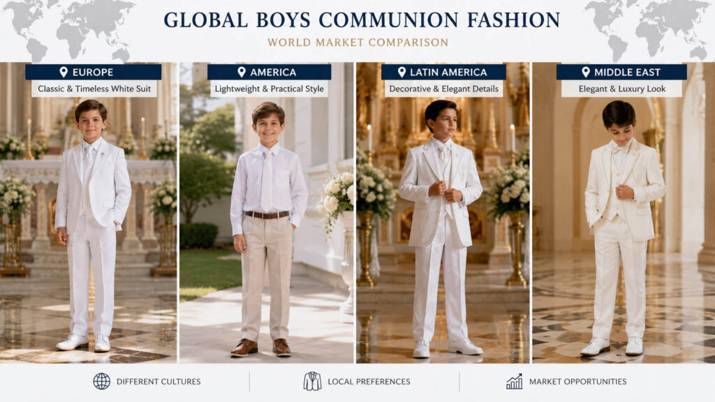 Regional boys Communion outfit styles from different markets