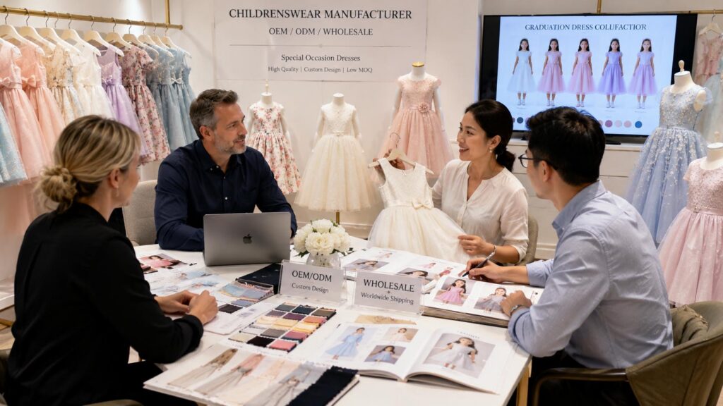Childrens graduation dress manufacturer providing OEM ODM services for retailers and boutiques