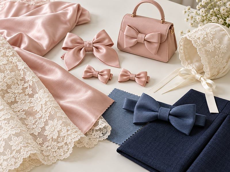 Satin, lace and suiting swatches paired with matching children’s accessories