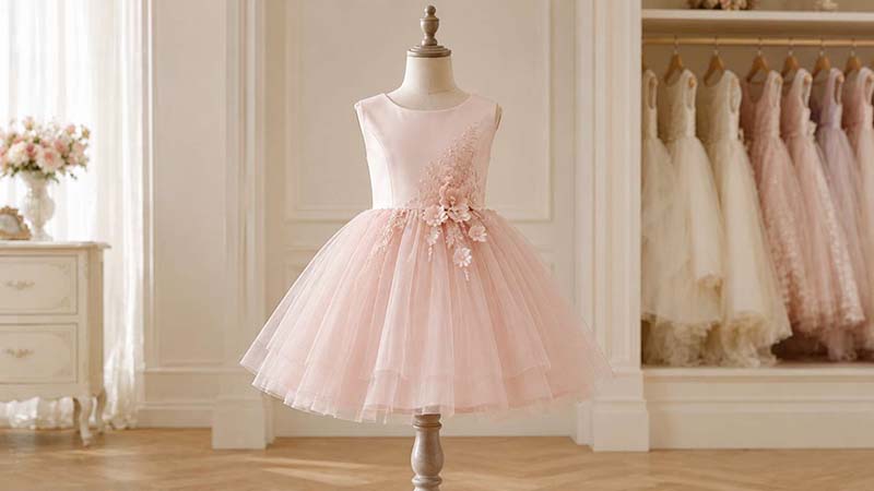 Knee-length girls' party dress with layered tulle skirt