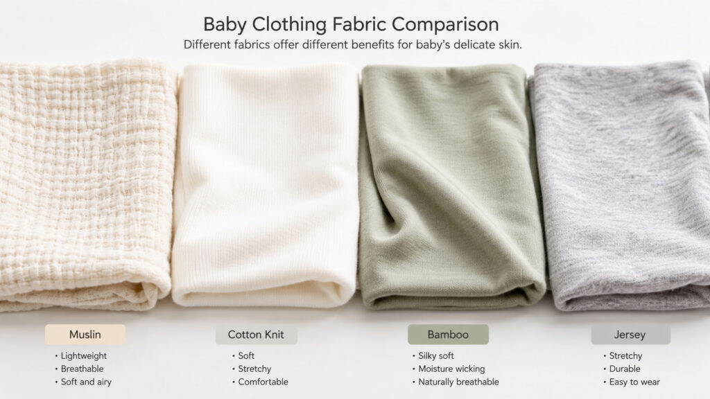Comparison of muslin cotton bamboo and jersey fabrics for baby clothing