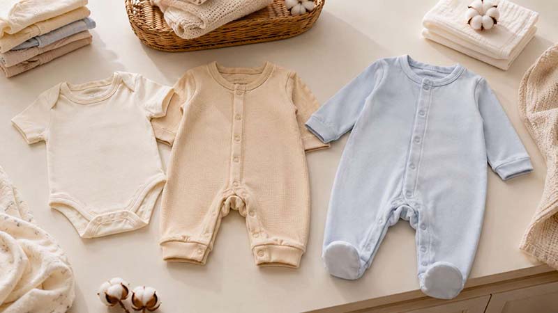 Soft newborn bodysuits, rompers and sleepwear for a practical baby gift set