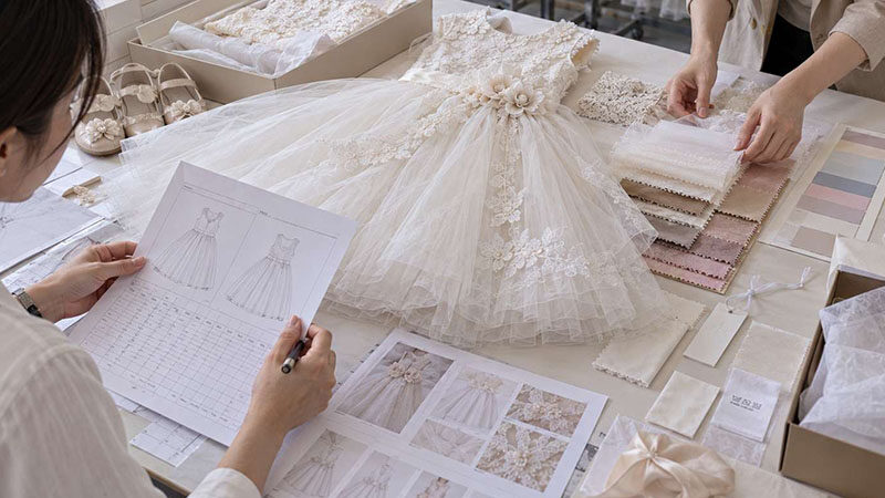 Private label flower girl dress sample and production details before bulk order