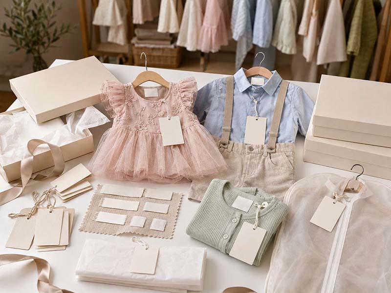 New children’s clothing styles displayed in a professional showroom
