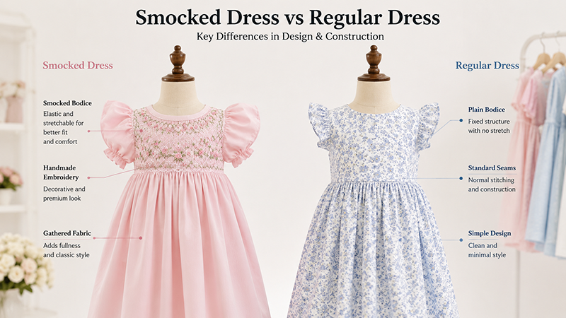 Smocked dress and regular dress comparison for girls clothing