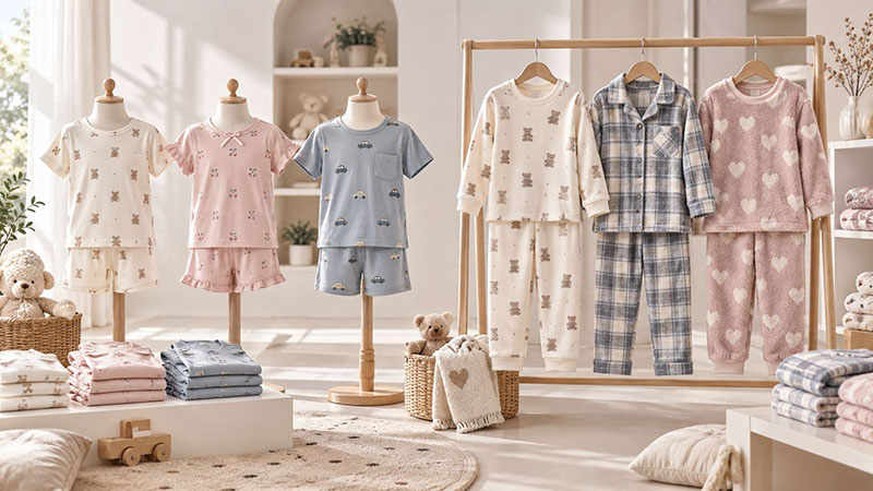 Summer and winter kids' pajamas in lightweight and warm fabrics